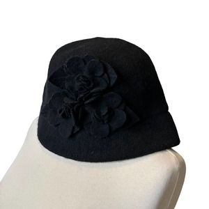 Badgley Mischka Womens Hat Gatsby 1920s Winter Wool Beret Cloche Hat Black